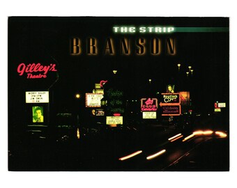 Branson Missouri The Strip Gilleys Theatre Neon Lights Ozark Postcard Night
