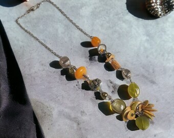 Mixed Medium Beaded Boho Silver Tone Metal Women Fashion Necklace 23" Length