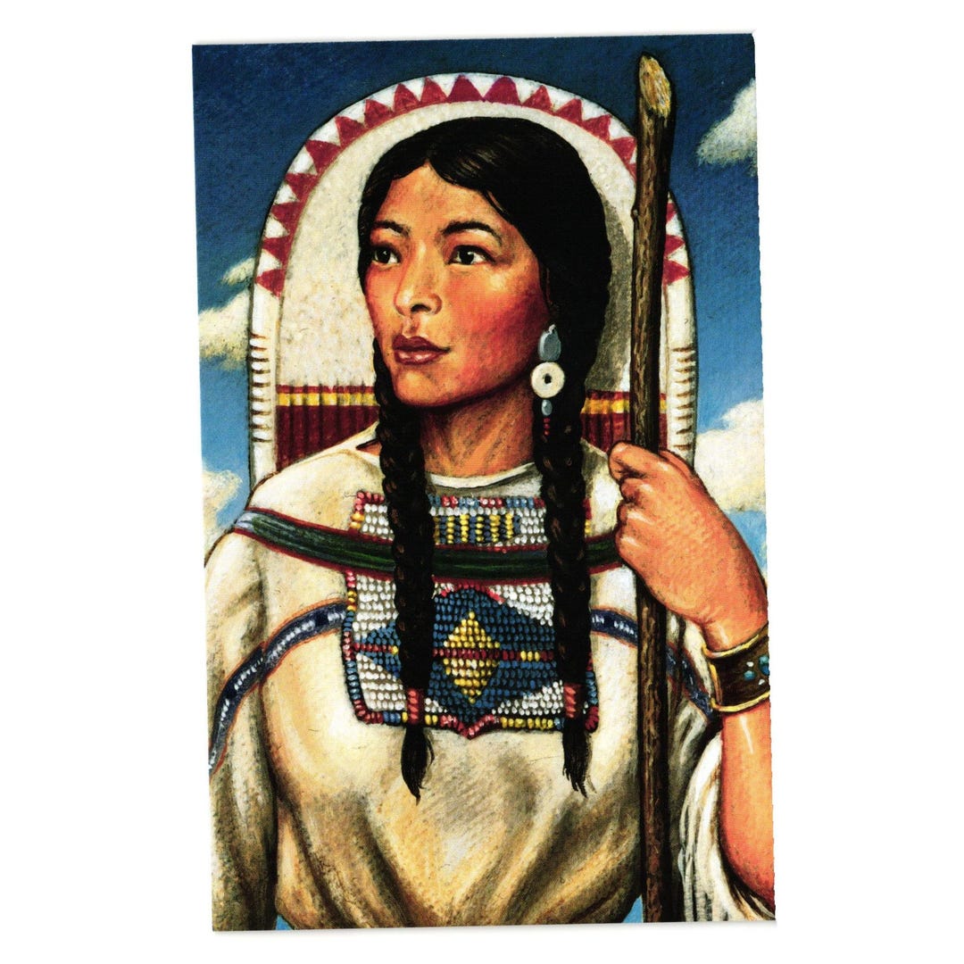 Sacagawea Postcard Textured Artwork 1993 USPS Shoshone Guide Lewis ...