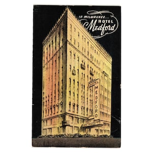 Vintage Hotel Medford Milwaukee Postkarte Wisconsin Mid Century Illustration