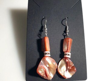 Rose Mother Of Pearl Dangle Earrings Handmade By Donovan Hook Style Lightweight