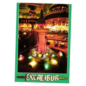 Vintage Postkarte Las Vegas Excalibur Hotelcasino Brunnen König Arthur Urlaub Tourist