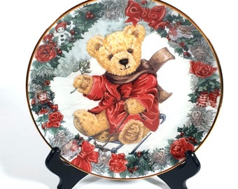 Teddys Winter Wonderland Sarah Bengry Vintage Teller Sammlerstück Franklin Mint Heirloom