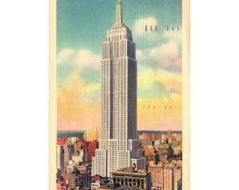 Vintage 1940s Empire State Building NYC Postcard Posted to Toledo One Cent Stamp