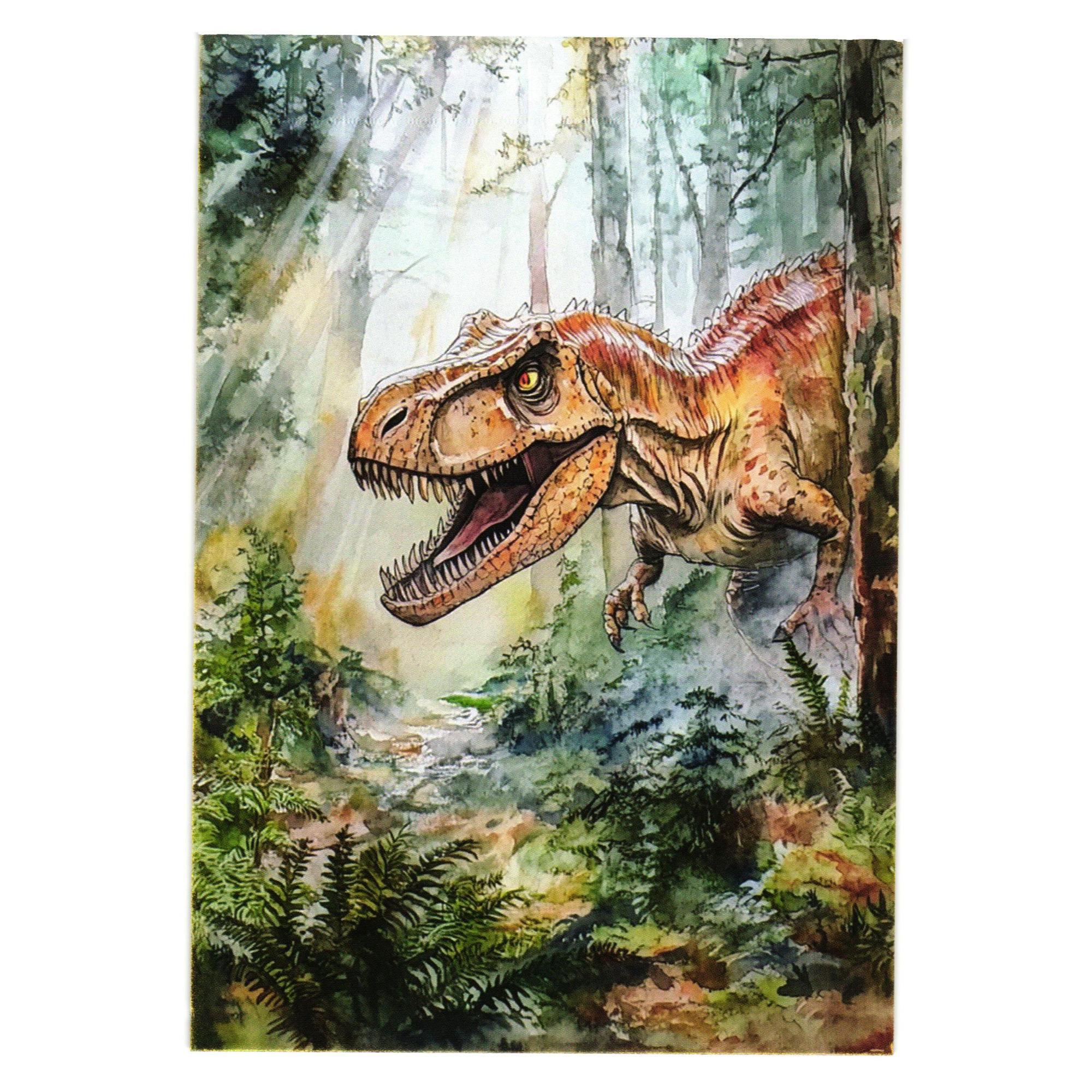 Rex Postcards Tyrannosaurus Rex Art Print Postcard Watercolor Forest Design Dinosaur ...