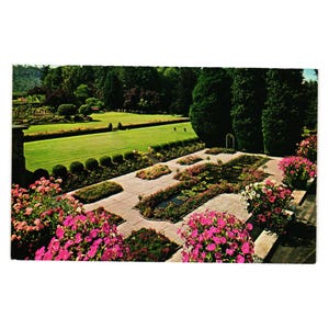 Cartão postal vintage Butchart Gardens, Itália, Victoria, BC, Canadá, gramados florais para piscinas