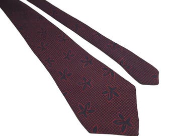 Gap Mens Silk Floral Red Navy Tie Adjustable Office Formal Necktie Silk Stitch