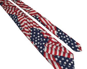 Rooster American Flag Print Tie Patriotic Design Cotton Election Gift Red Blue