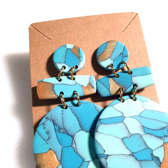 Handmade Statement Polymer Clay Dangle Earrings B… - image 2