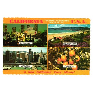 Carte postale vintage de Californie de 1962, vue sur l'État le plus peuplé Affaires Loisirs