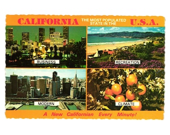 California Vintage Postcard 1962 Most Populated State Views Business Recreation