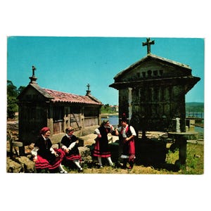 Carte postale espagnole vintage Galice danseurs folkloriques costumes traditionnels Espagne années 1960