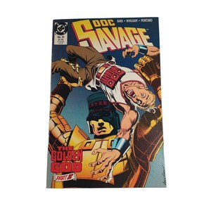 May include: Doc Savage comic book, No. 10, featuring a dynamic illustration of a man being held by a golden robot. The cover art includes the title "Doc Savage" and the text "The Golden God Part 2."