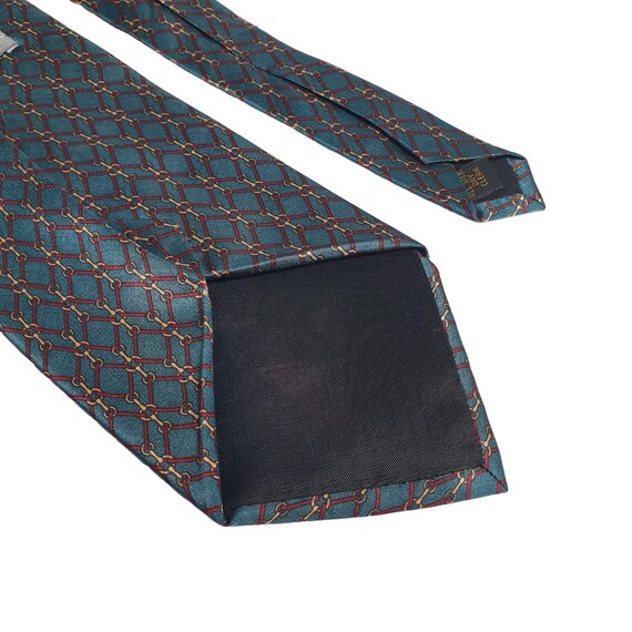 Bill Blass Vintage Designer All Silk Necktie Bridle Patterned Horse Teal Maroon View 5