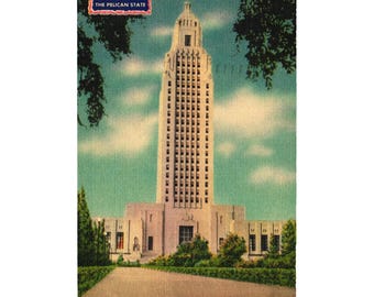 Louisiana State Capitol Baton Rouge Vintage Linen Postcard 1945 Postmark 3373