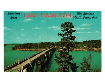 Vintage Postcard Lake Hamilton Bridge Arkansas Hot Springs National Park Fishing