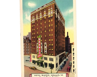 Hotel Warren Indianapolis Vintage Linnevykort Brandsäker Byggnadskonst Resor