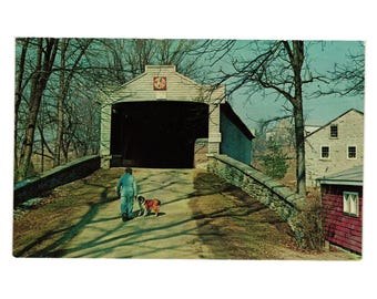 Hex Sign Kutz Mill Covered Bridge Postcard Pennsylvania Dutchland Scenic View