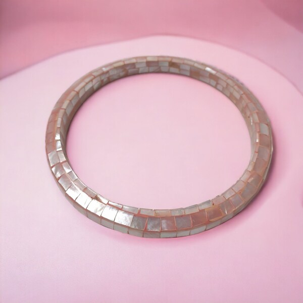 Dyed Mother Of Pearl Pink Bangle Bracelet Women Costume Jewelry 2.5 Inch Opening