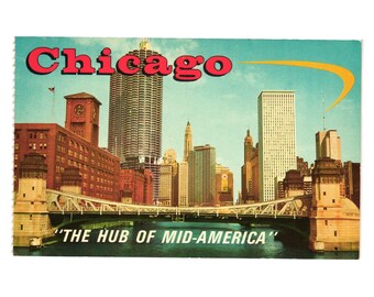 Vintage Chicago Postcard Hub Mid America Skyline Marina City Chicago River SM 14