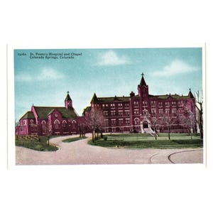 Vintage St Francis Krankenhauskapelle Colorado Springs-Postkarte medizinisches Gebäude