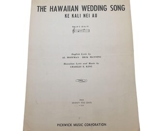Partitura antigua de canción de boda hawaiana de 1926, voz de piano y ukelele