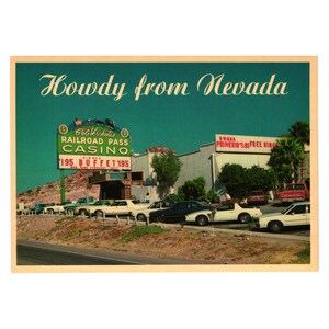Carte postale Railroad Pass Casino Howdy From Nevada voitures anciennes Touriste Boulder