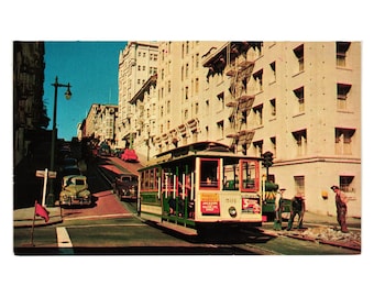 San Francisco Cable Car Trolly Vintage Postcard Powell Market Hills Street Scene