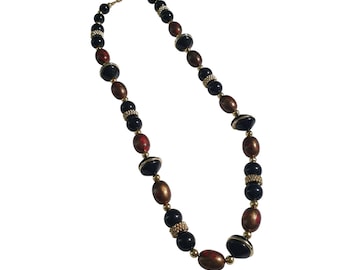 Beaded Necklace Black Gold Red Decorative Accents Lobster Clasp Premium Jewelry