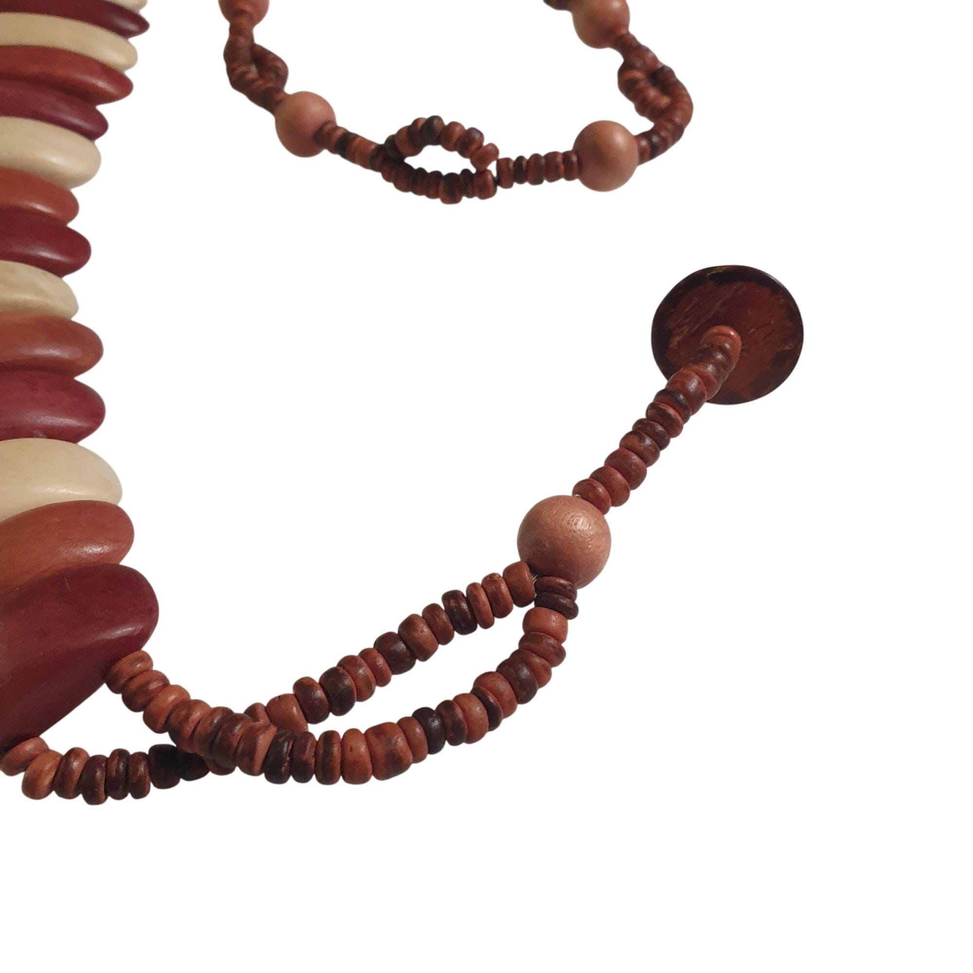 Vintage Wood Bead Belt Adjustable Natural Earthy Handmade 