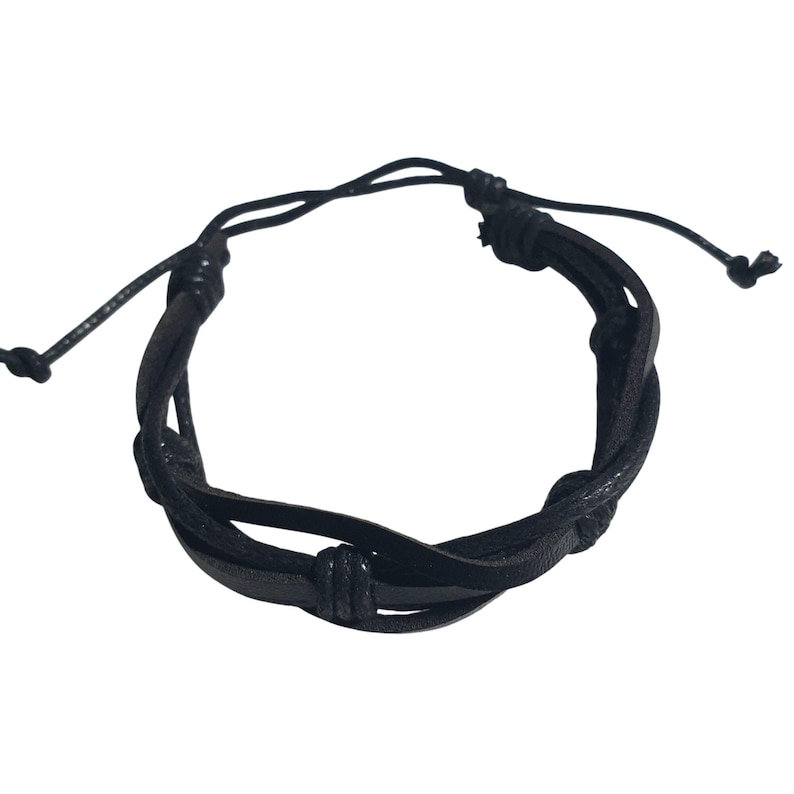 Do Not Pull String Sign Braided Black Leather Adjustable Bracelet Handcrafted Unisex Slipknot ...