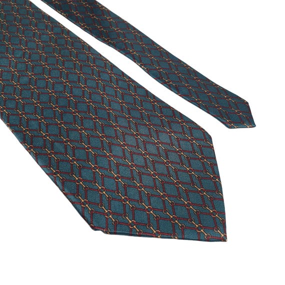 Bill Blass Vintage Designer All Silk Necktie Bridle Patterned Horse Teal Maroon View 2