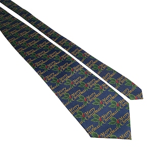 Vintage Merry Christmas Holiday Tie Festive Holly Pattern Party Dad Gift