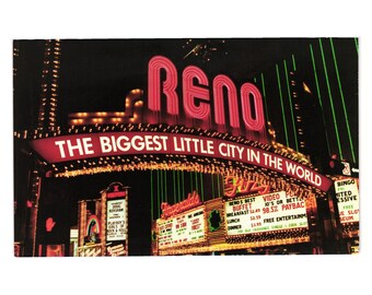 Reno Arch Postcard Biggest Little City In The World Nighttime Neon Downtown View