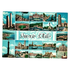 Carte postale italienne vintage représentant des monuments emblématiques, souvenir d'Italie Multiview