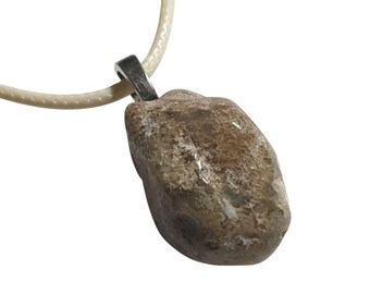 Natural Stone Agate Pendant Necklace Leather Cord 17 to 19 Inches Boho Nature
