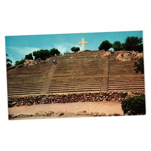 Cartão postal vintage Mt Helix La Mesa California Cross Church Serviços de Páscoa