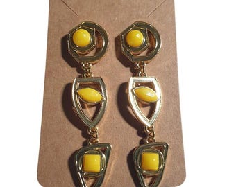 Gold Yellow Drop Earrings Multicolor Post Back Unique Modern Jewelry New Gift