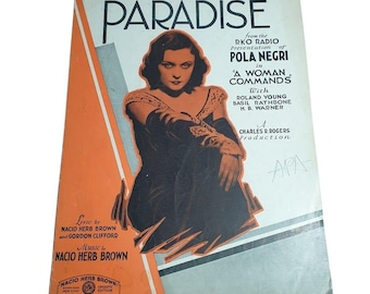 Paradise Sheet Music Pola Negri RKO Radio Movie A Woman Commands 1933 Vintage