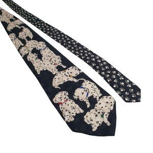 Addiction Dalmatian Necktie Puppy Paw Print Vintage Silk Tie Puppy Dogs Cartoon