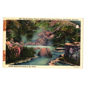 Carte postale vintage Big Spring Thermopolis Wyoming, plus grande source thermale minérale