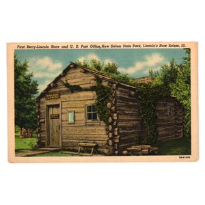 First Berry Lincoln Store Post Office New Salem State Park IL Vintage Postcard
