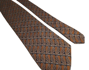 Donna Karan Silk Tie Abstract Brown Gold Geometric Pattern Design Mens Accessory