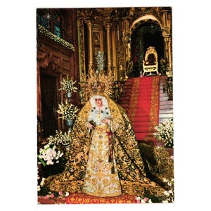 Cartão postal vintage Virgen De La Esperanza Macarena Sevilla Espanha Arte religiosa