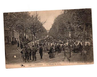 Antyczna pocztówka francuska Premery Le Champ De Foire z 1919 r., Vintage stempel pocztowy armii amerykańskiej
