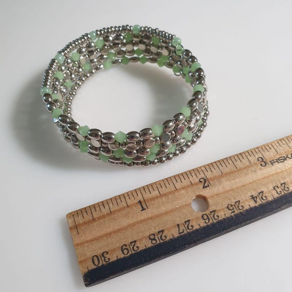 Green Silver Beaded Multi Layer Memory Wire Wrap … - image 3