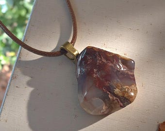 Rustic Agate Stone Pendant Necklace Adjustable Leather Cord Boho Beach Core