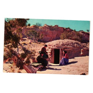 Vintage Navajo Hogan Postcard N Kaser Color Photography Albuquerque NM Native
