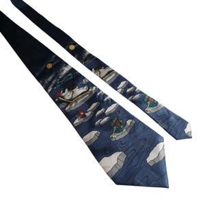 Novelty Thinking Of You Vintage Men Fishing Polar Bear Necktie Holiday Gift Dad