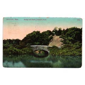 Vintage Boston Mass Bridge Rock Franklin Park Pocztówka Antyczne Jezioro Jeden Cent